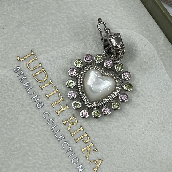 Vintage Judith Ripka Sterling Silver Heart Enhancer Pendant with Mother of Pearl - Picture 4 of 16